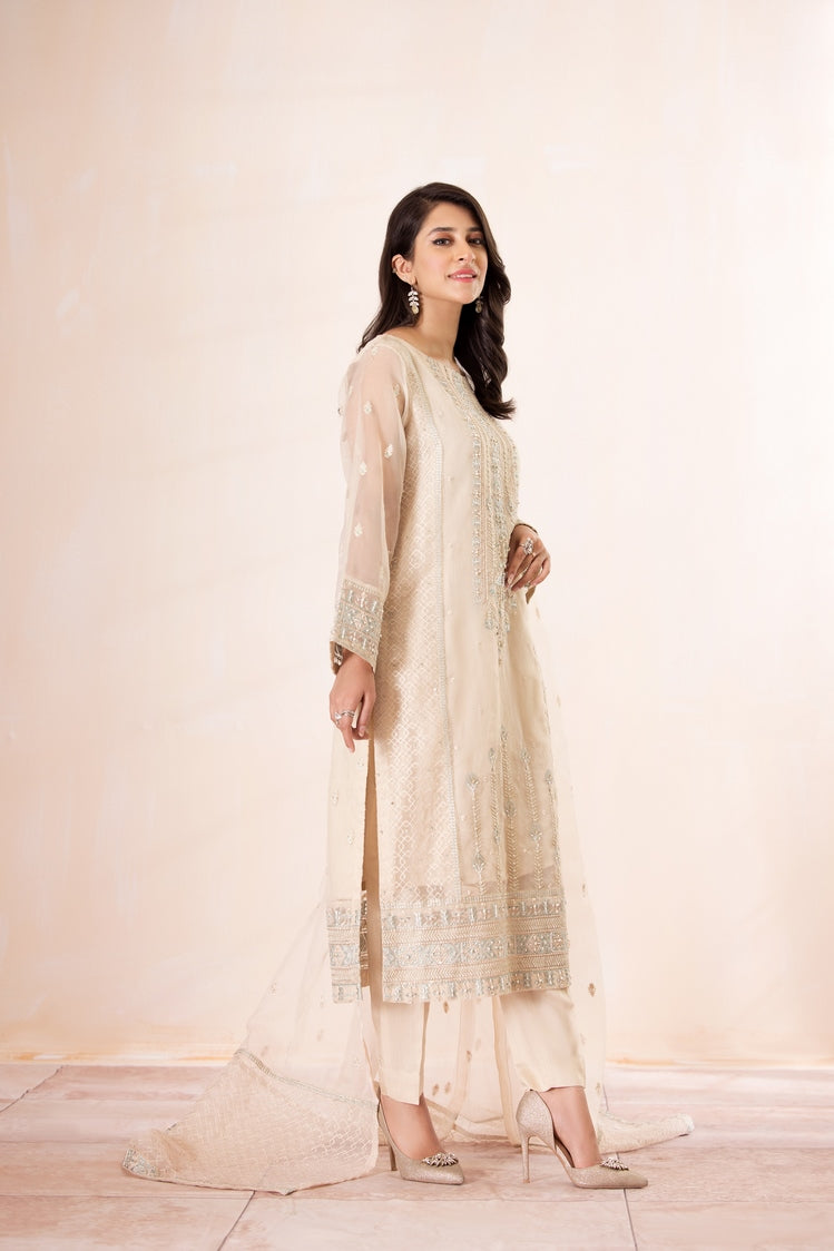 3-PC Stitched Embroidered Organza Suit