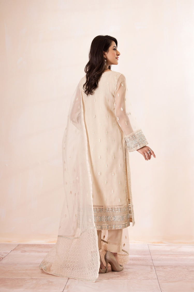 3-PC Stitched Embroidered Organza Suit