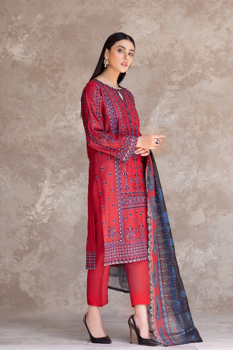 3-PC Stitched Embroidered Viscose Suit