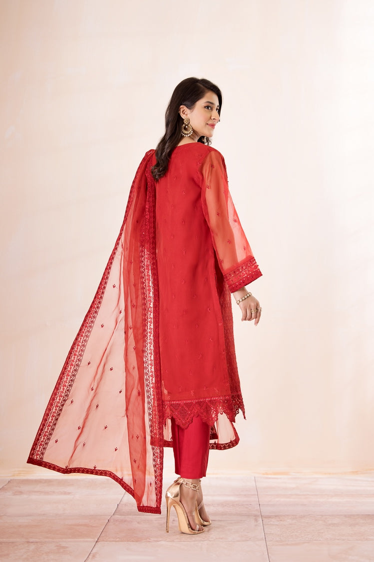 3-PC Stitched Embroidered Organza Suit