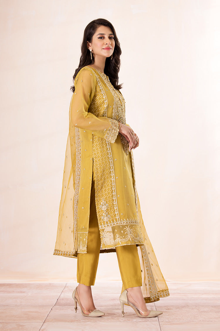 3-PC Stitched Embroidered Organza Suit