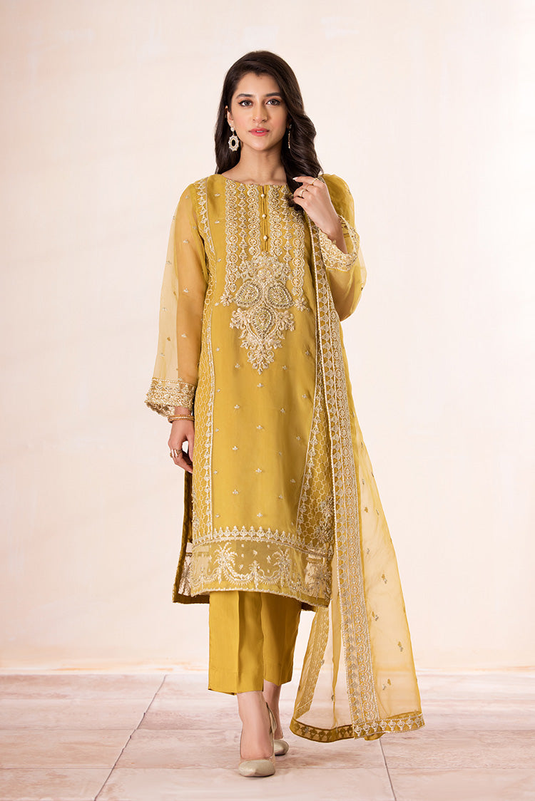 3-PC Stitched Embroidered Organza Suit