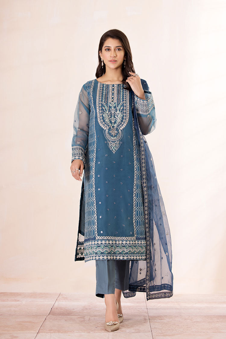 3-PC Stitched Embroidered Organza Suit