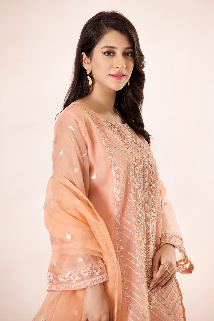 3-PC Stitched Embroidered Organza Suit