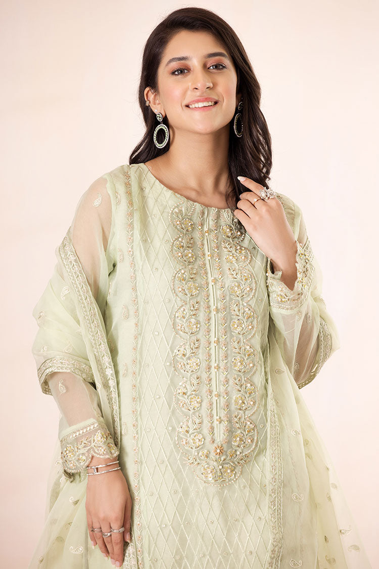 3-PC Stitched Embroidered Organza Suit