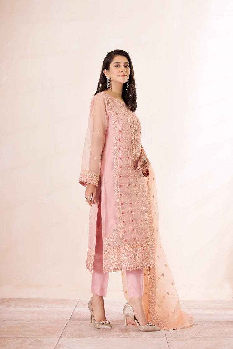 3-PC Stitched Embroidered Organza Suit