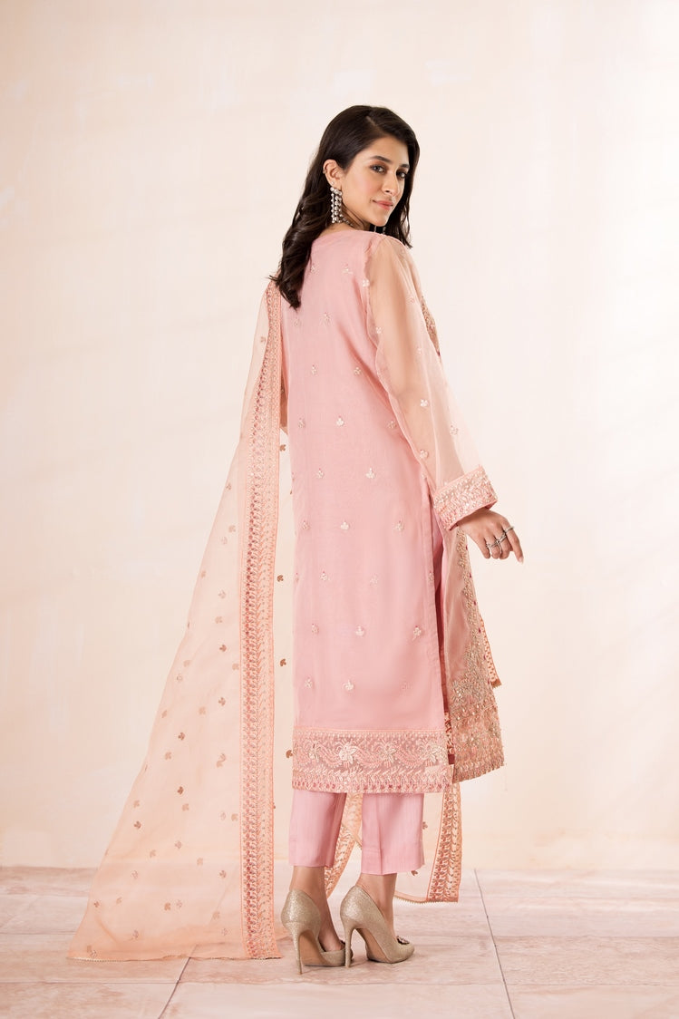 3-PC Stitched Embroidered Organza Suit