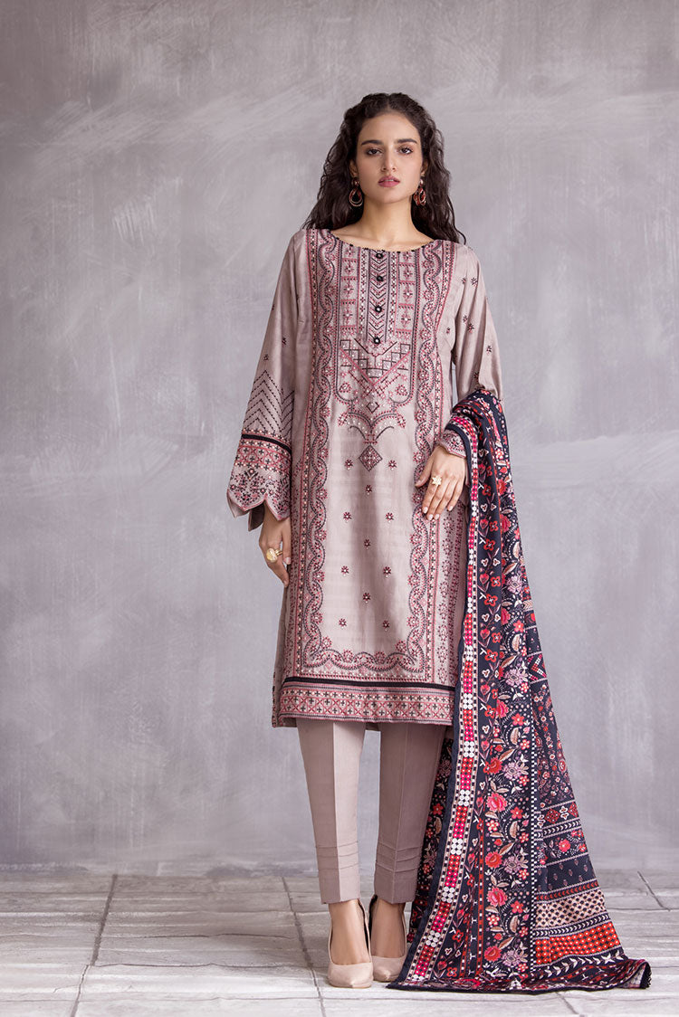 3-PC Stitched Embroidered Slub Khaddar Suit