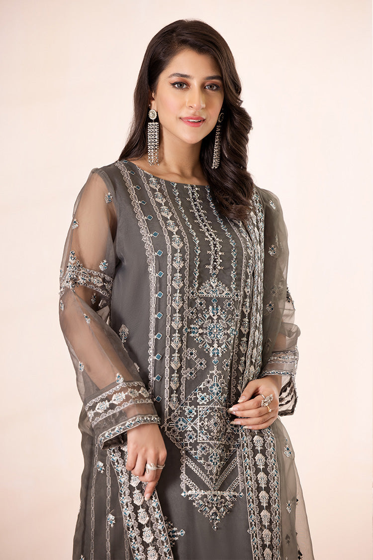 3-PC Stitched Embroidered Organza Suit