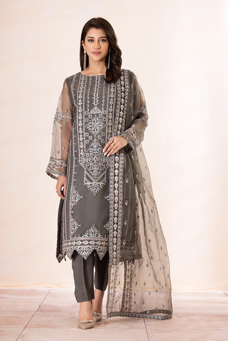 3-PC Stitched Embroidered Organza Suit