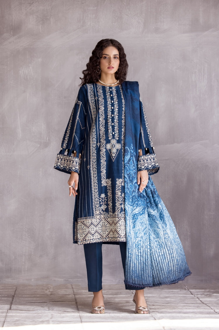 3-PC Stitched Embroidered Slub Khaddar Suit