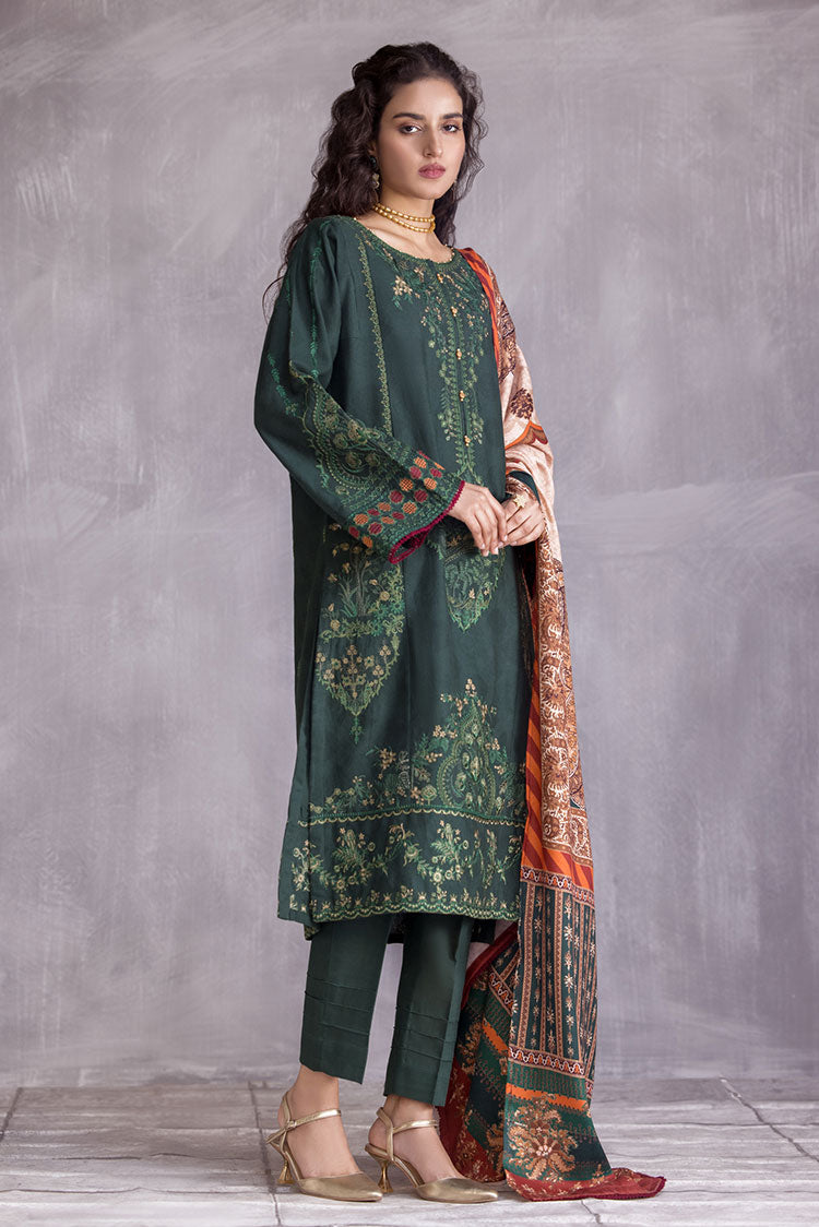 3-PC Stitched Embroidered Slub Khaddar Suit