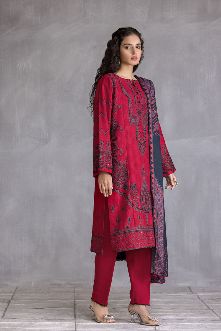 3-PC Stitched Embroidered Slub Khaddar Suit