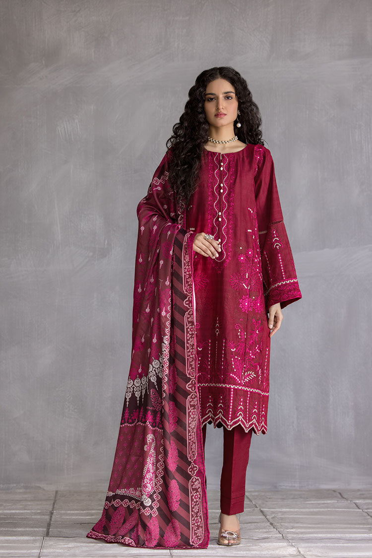 3-PC Stitched Embroidered Slub Khaddar Suit