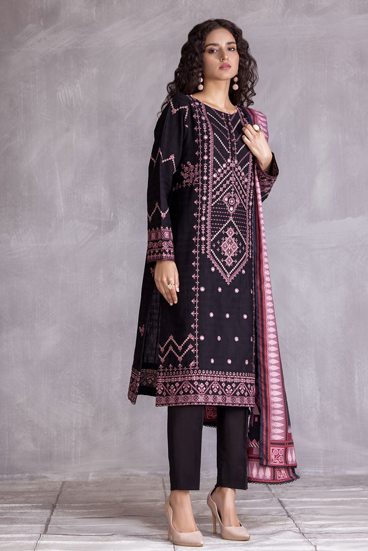 3-PC Stitched Embroidered Slub Khaddar Suit