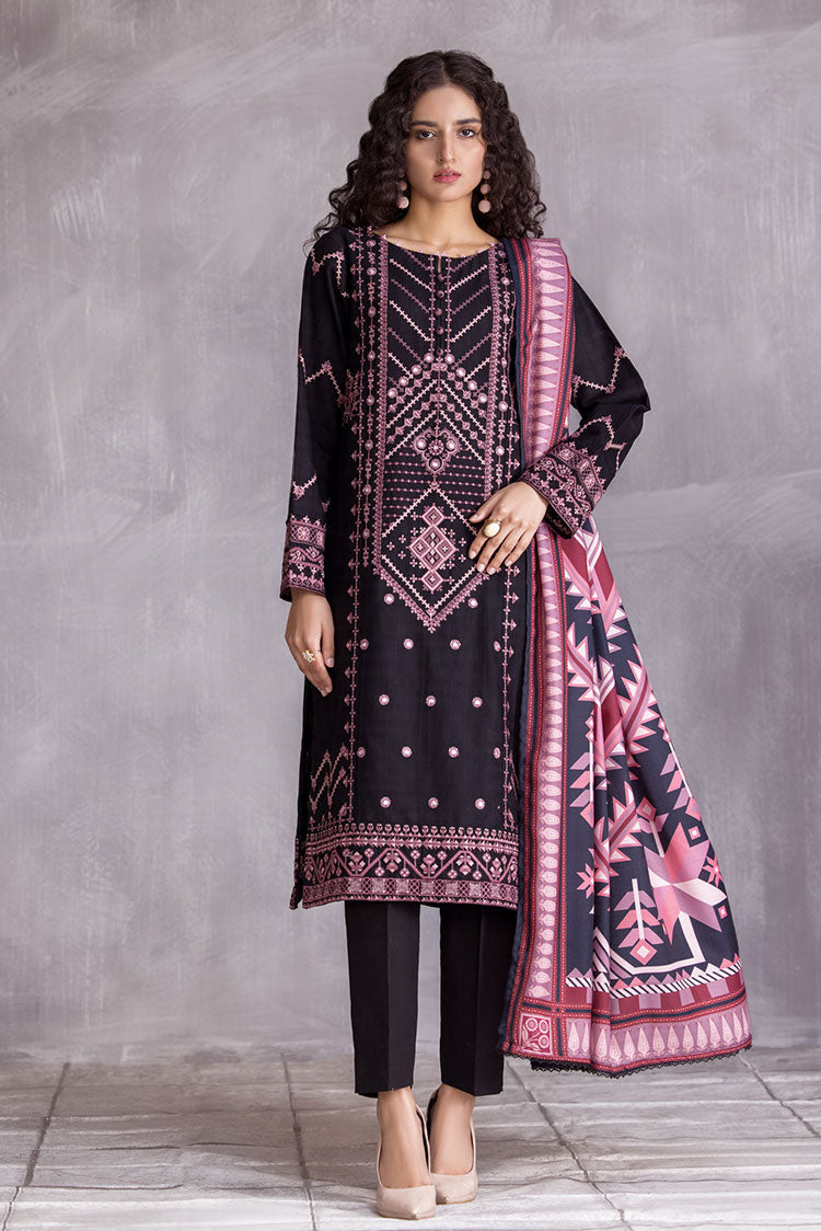 3-PC Stitched Embroidered Slub Khaddar Suit