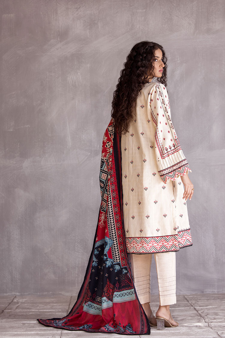 3-PC Stitched Embroidered Slub Khaddar Suit