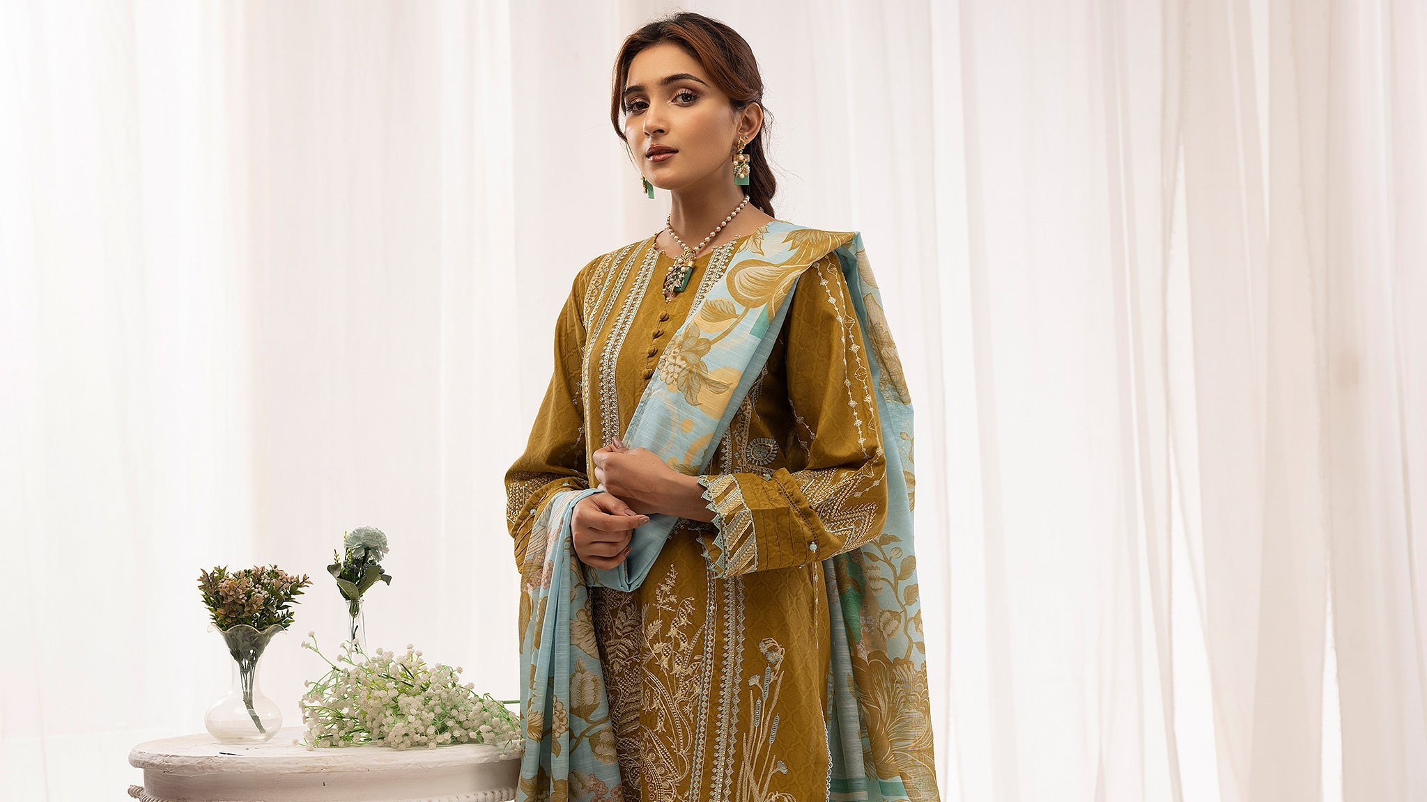 3-PC Stitched Self Jacquard Suit