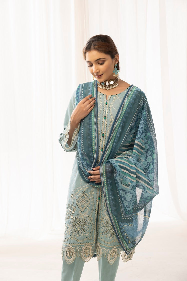 3-PC Stitched Self Jacquard Suit