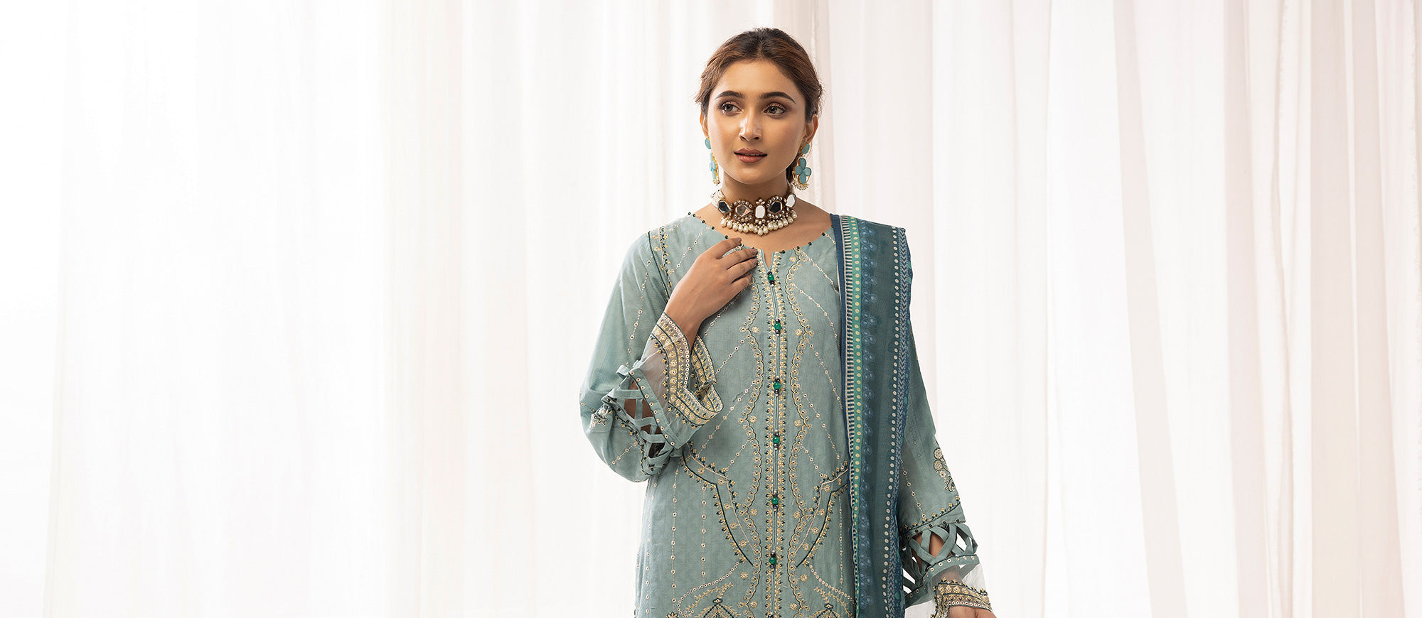 3-PC Stitched Self Jacquard Suit