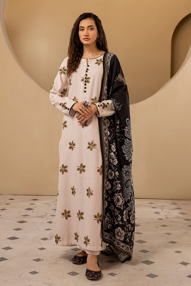 3-PC Stitched Embroidered Khaddar Suit