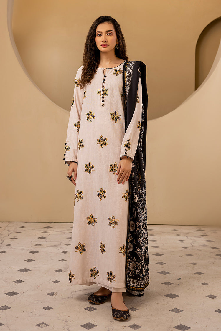 3-PC Stitched Embroidered Khaddar Suit