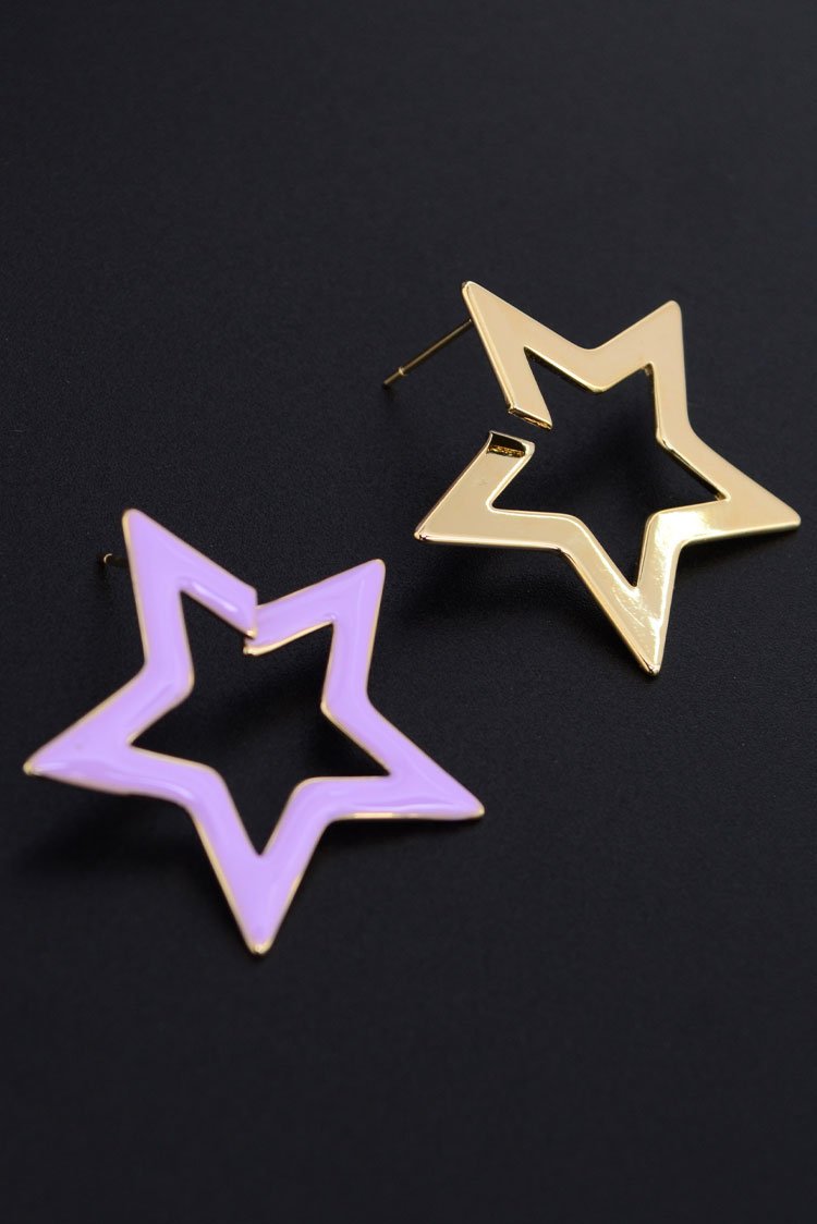 Two-Tone Star Hoop Earrings