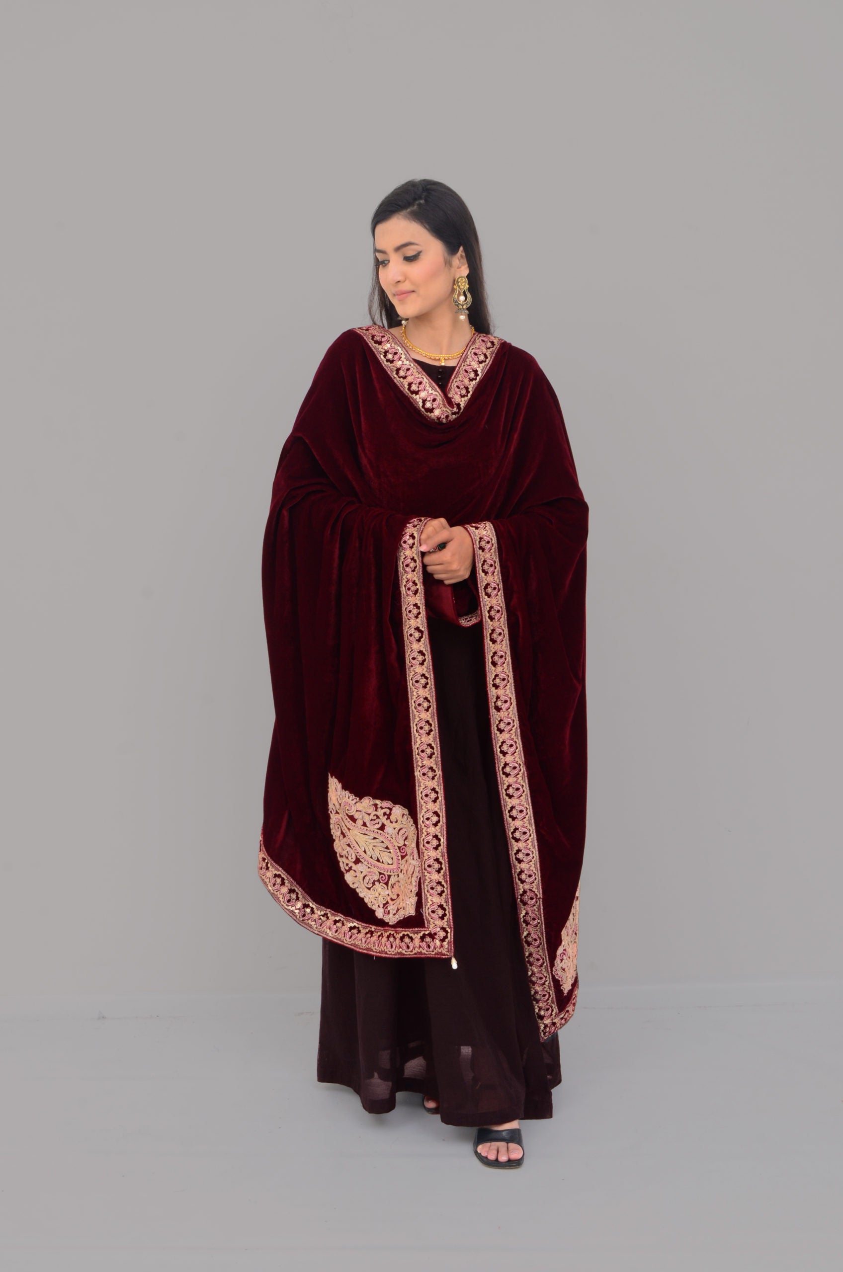 Embroidered Velvet Shawl