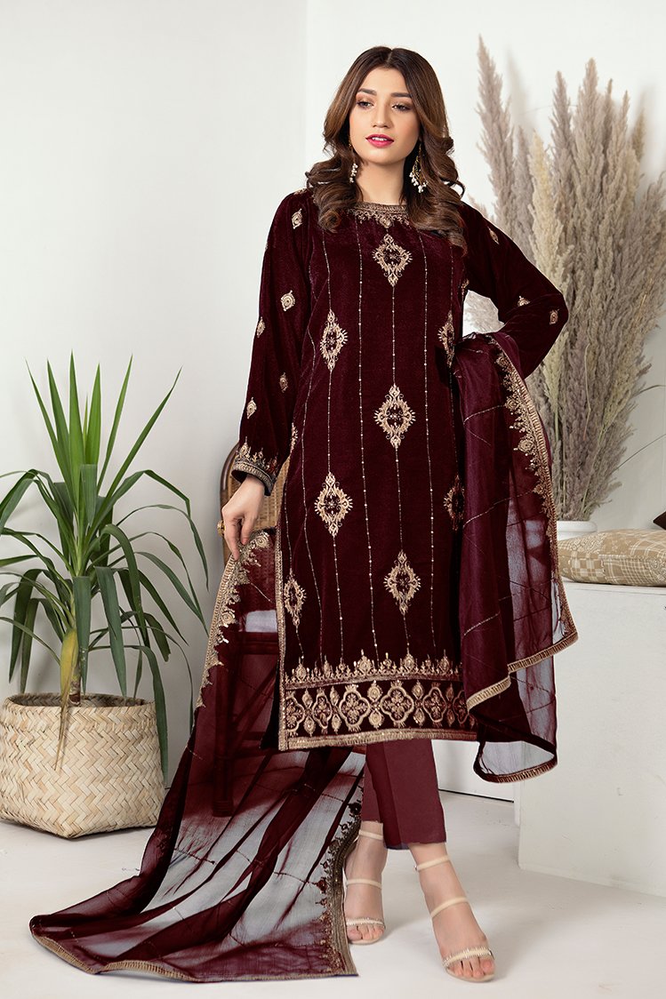 3-PC Stitched Velvet Suit