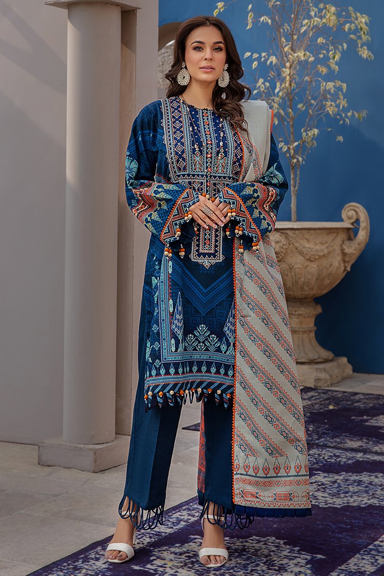 3-PC Unstitched Printed Jacquard Khaddar Suit