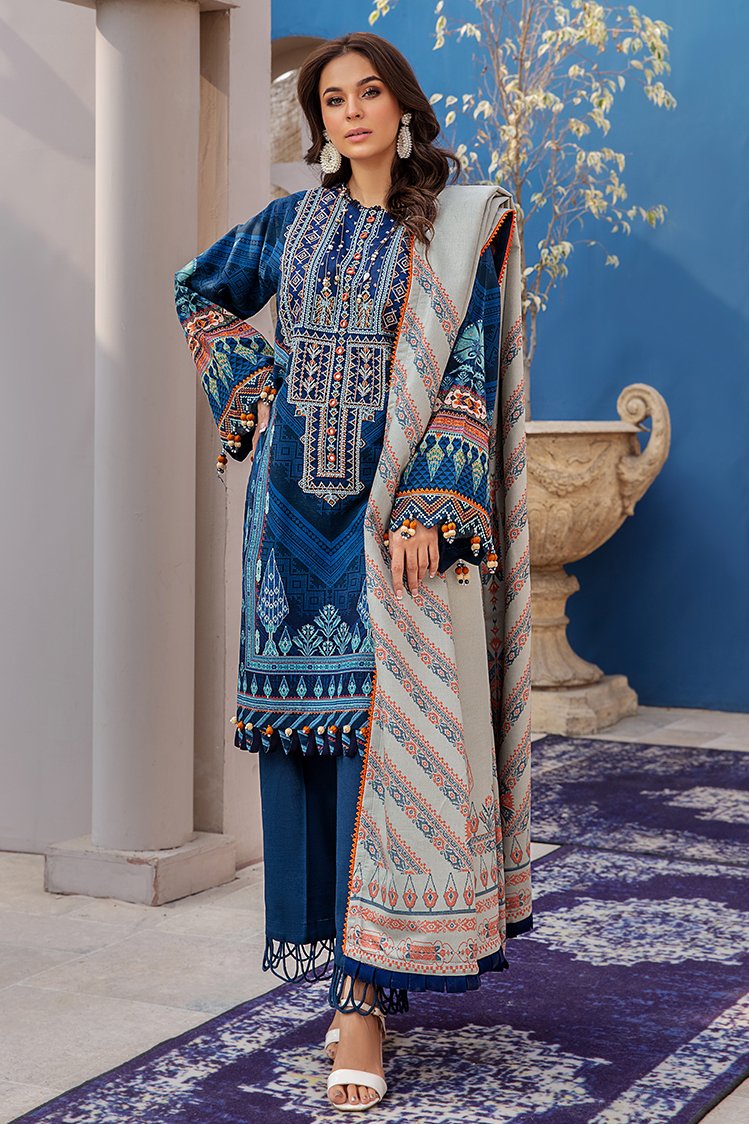 3-PC Unstitched Printed Jacquard Khaddar Suit