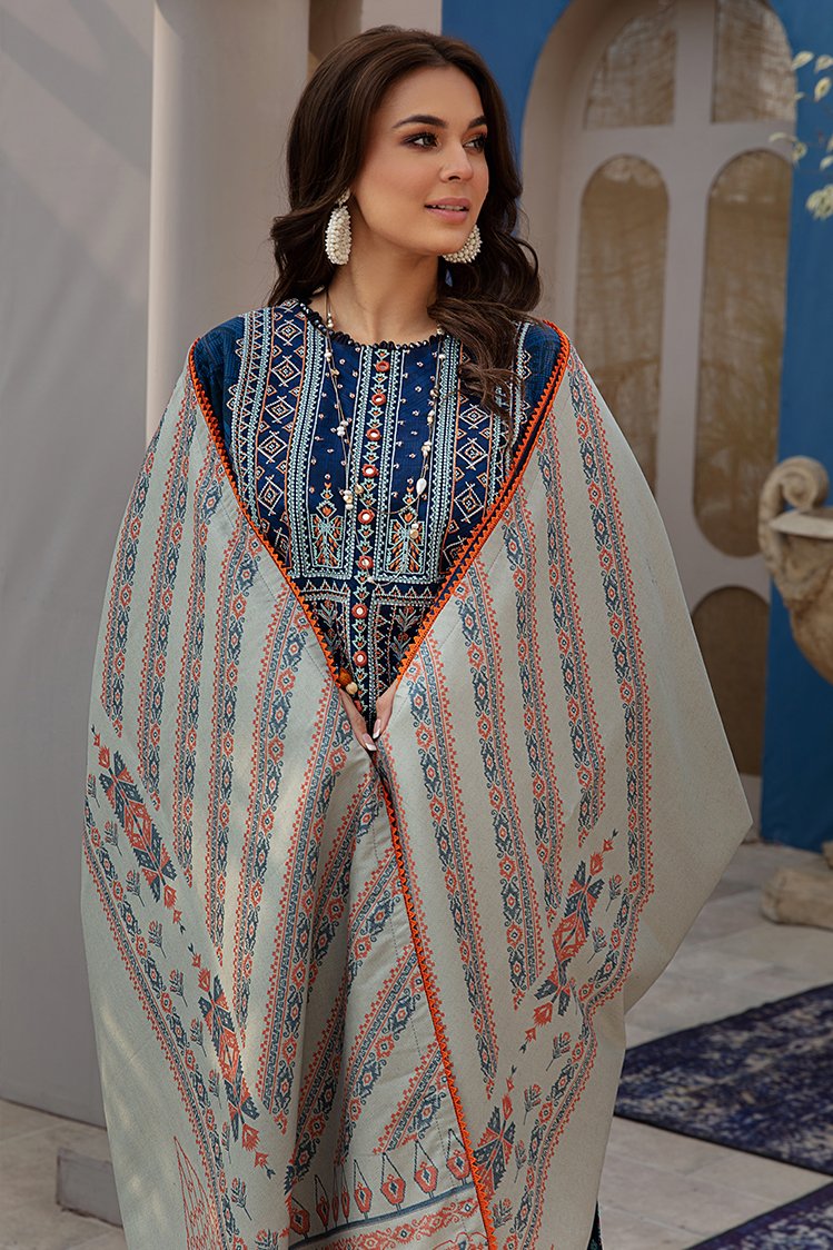 3-PC Unstitched Printed Jacquard Khaddar Suit