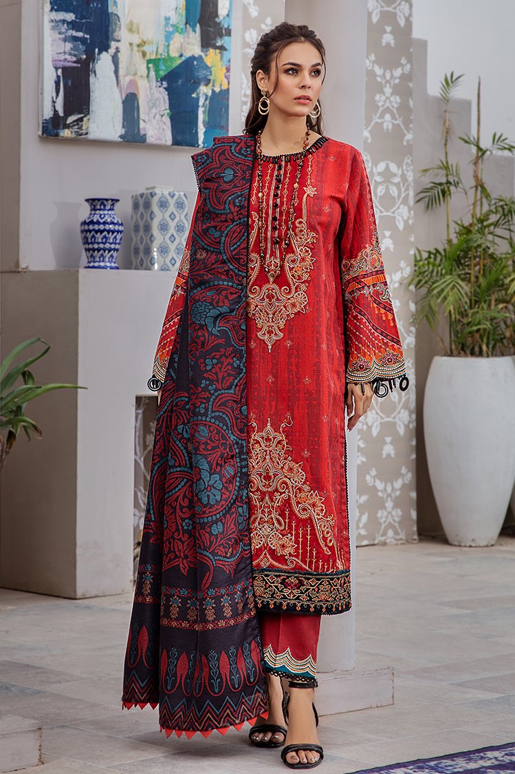 3-PC Unstitched Printed Jacquard Khaddar Suit