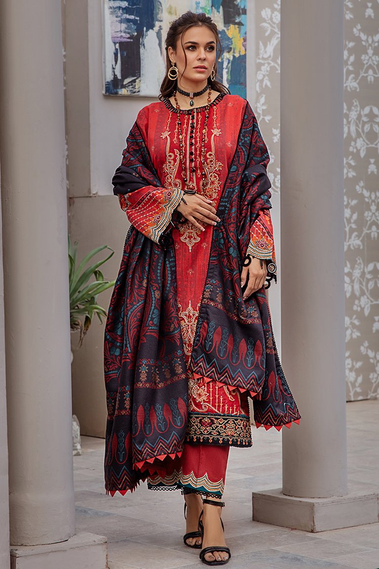 3-PC Unstitched Printed Jacquard Khaddar Suit