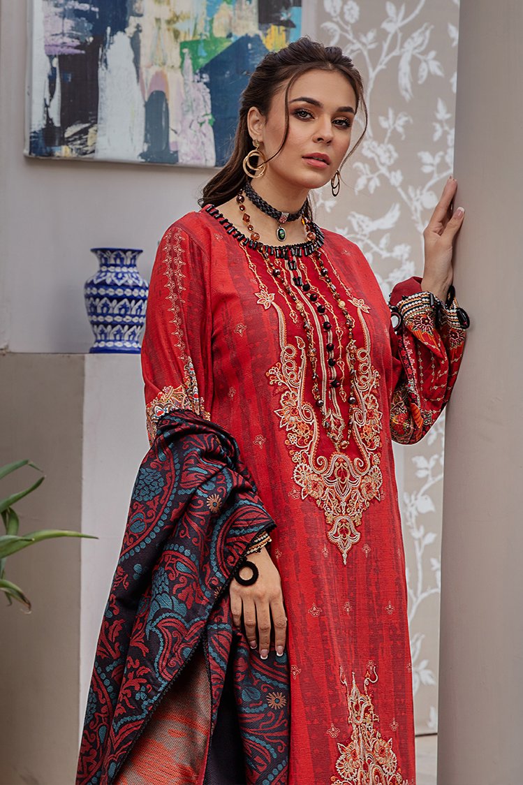 3-PC Unstitched Printed Jacquard Khaddar Suit