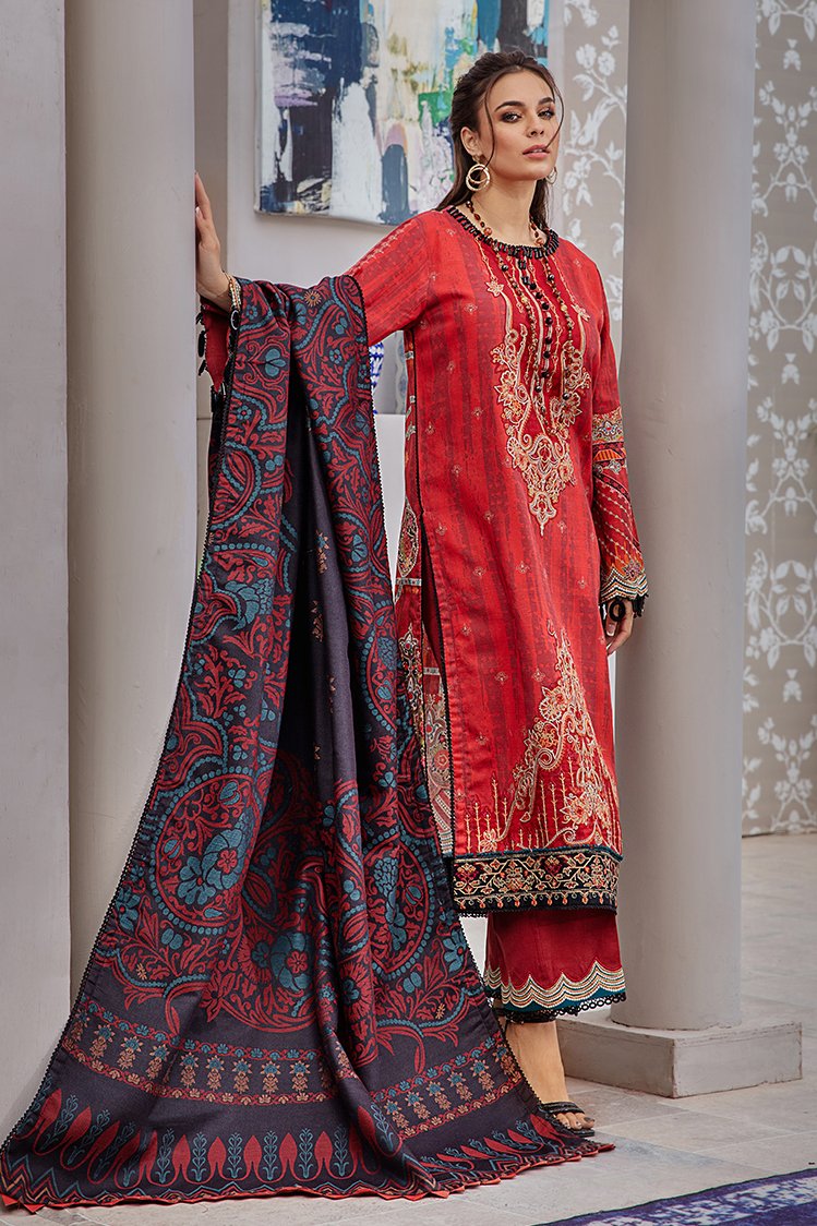 3-PC Unstitched Printed Jacquard Khaddar Suit