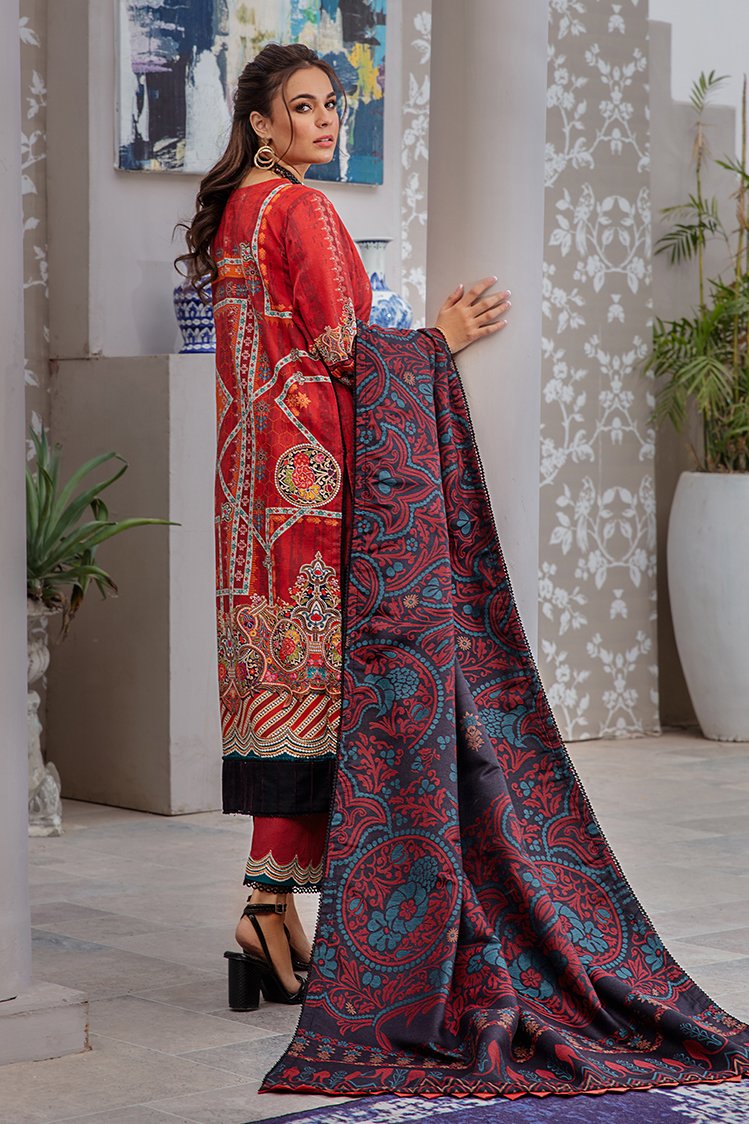 3-PC Unstitched Printed Jacquard Khaddar Suit