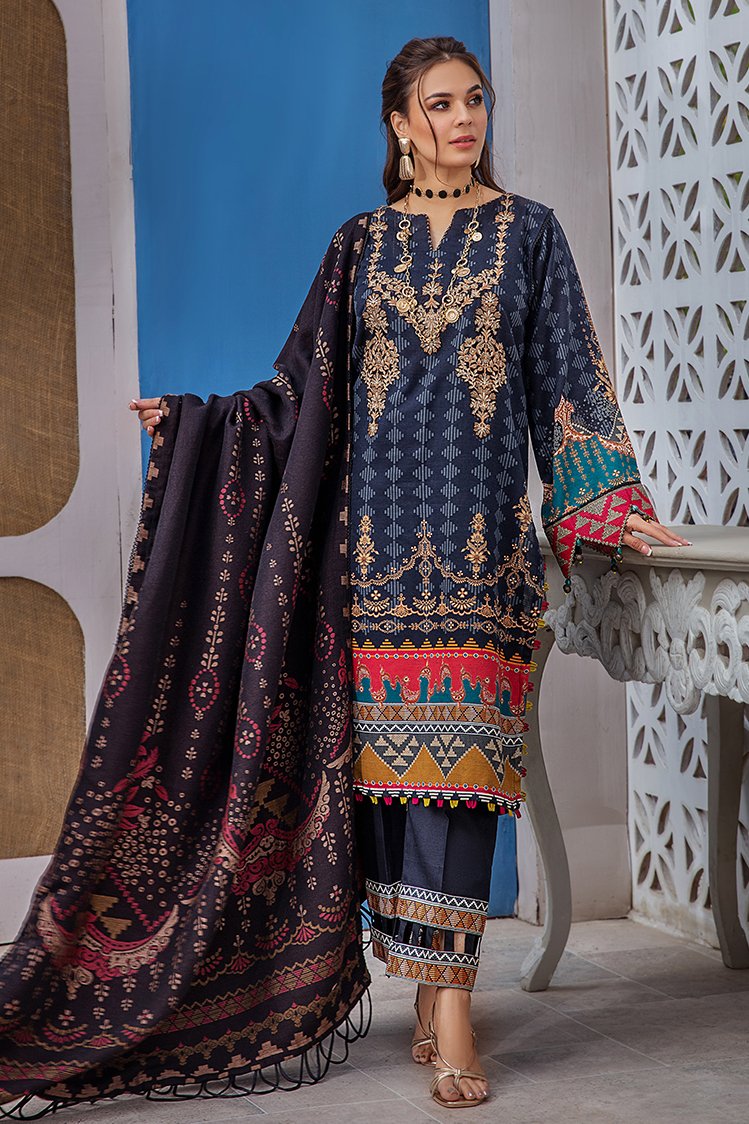 3-PC Unstitched Printed Jacquard Khaddar Suit