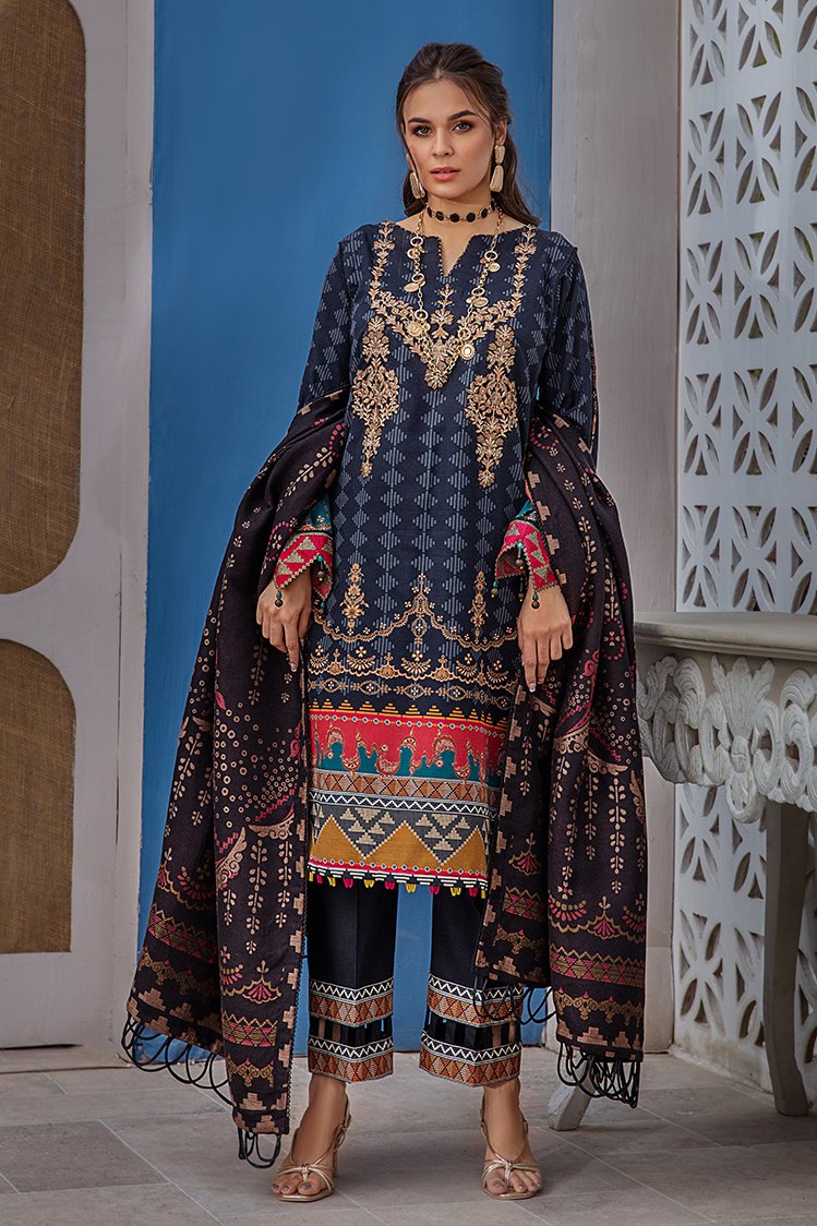 3-PC Unstitched Printed Jacquard Khaddar Suit