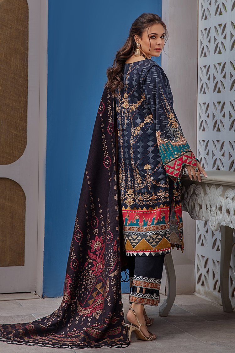 3-PC Unstitched Printed Jacquard Khaddar Suit