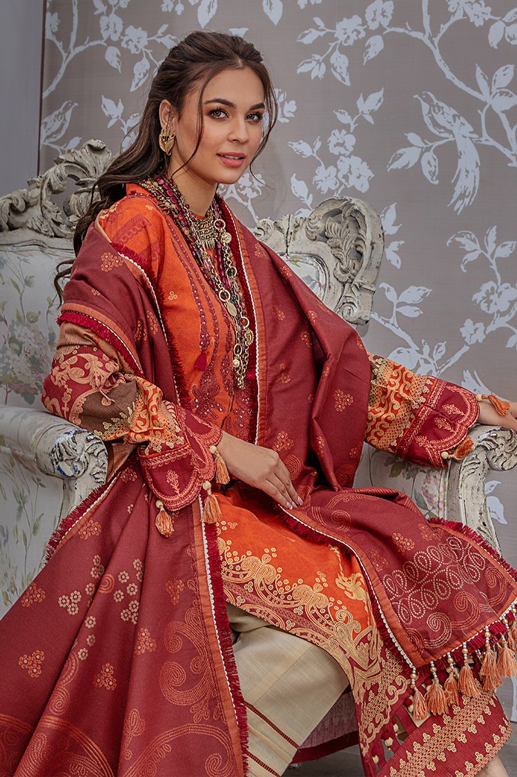 3-PC Unstitched Printed Jacquard Khaddar Suit