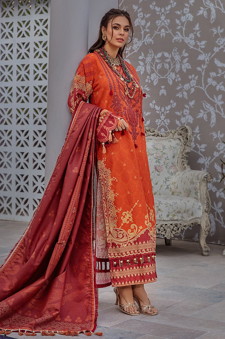 3-PC Unstitched Printed Jacquard Khaddar Suit