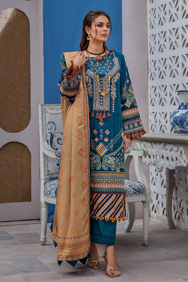 3-PC Unstitched Printed Jacquard Khaddar Suit