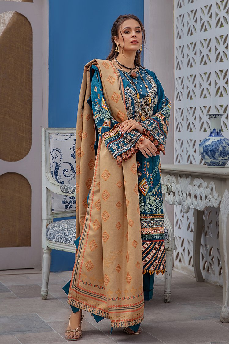 3-PC Unstitched Printed Jacquard Khaddar Suit