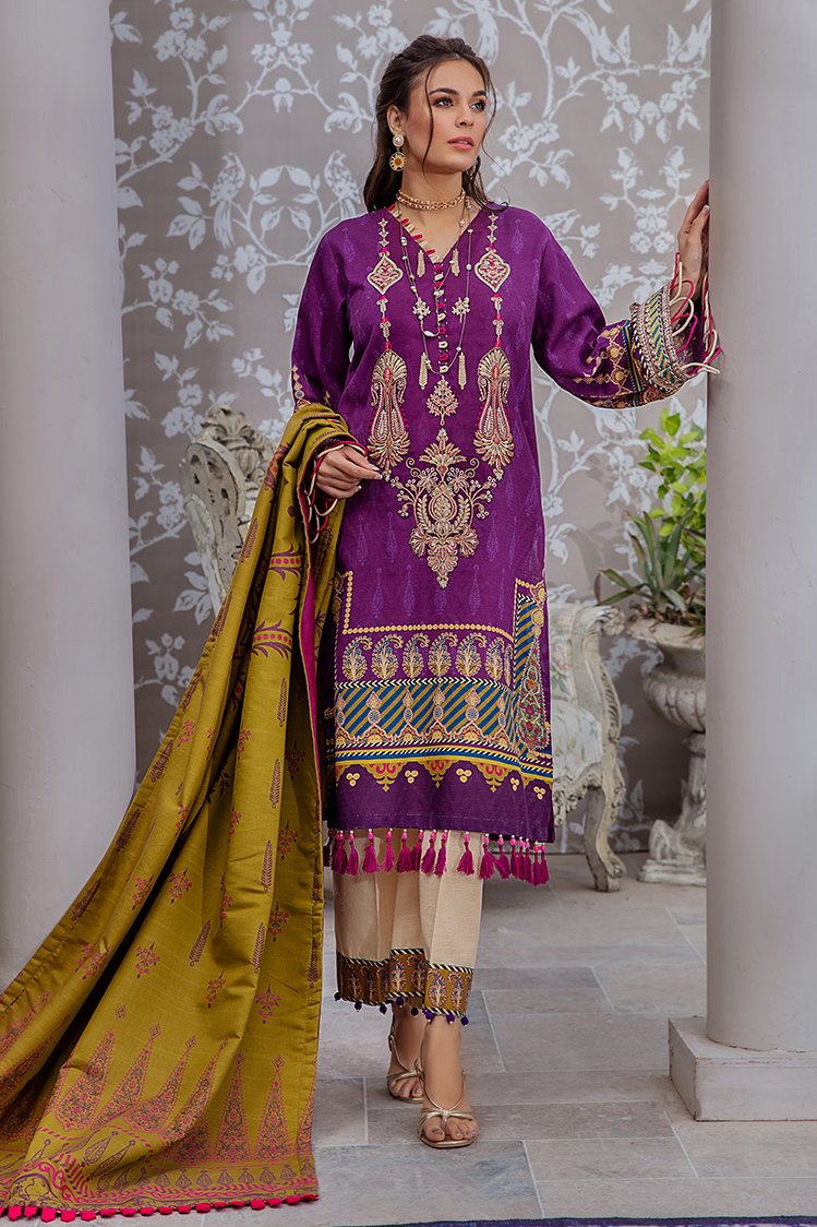 3-PC Unstitched Printed Jacquard Khaddar Suit