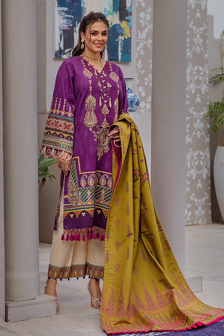 3-PC Unstitched Printed Jacquard Khaddar Suit