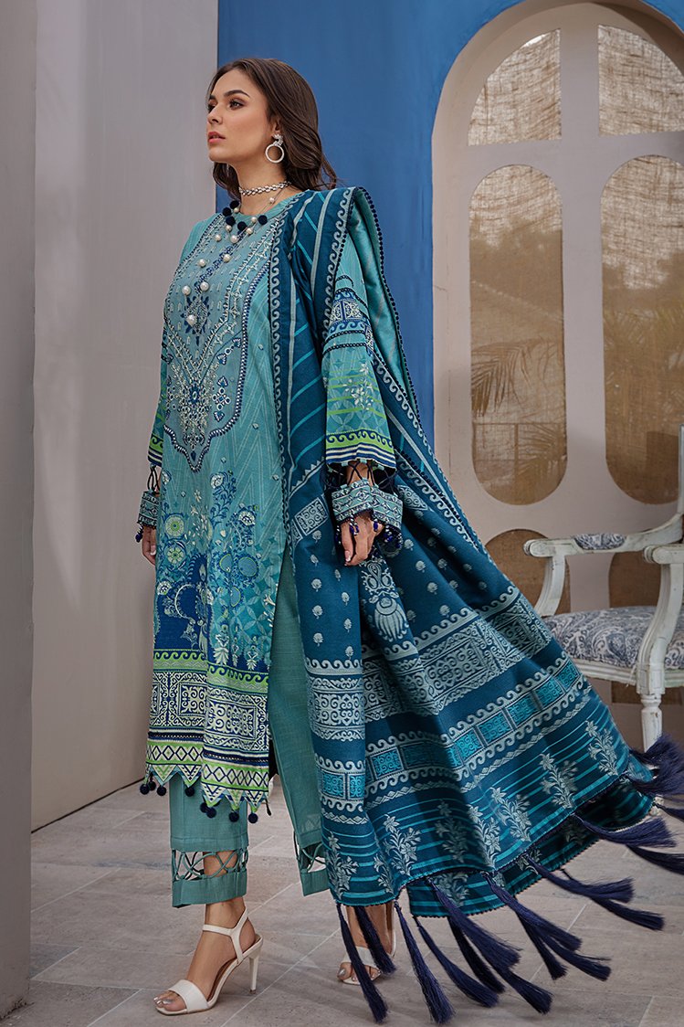 3-PC Unstitched Printed Jacquard Khaddar Suit