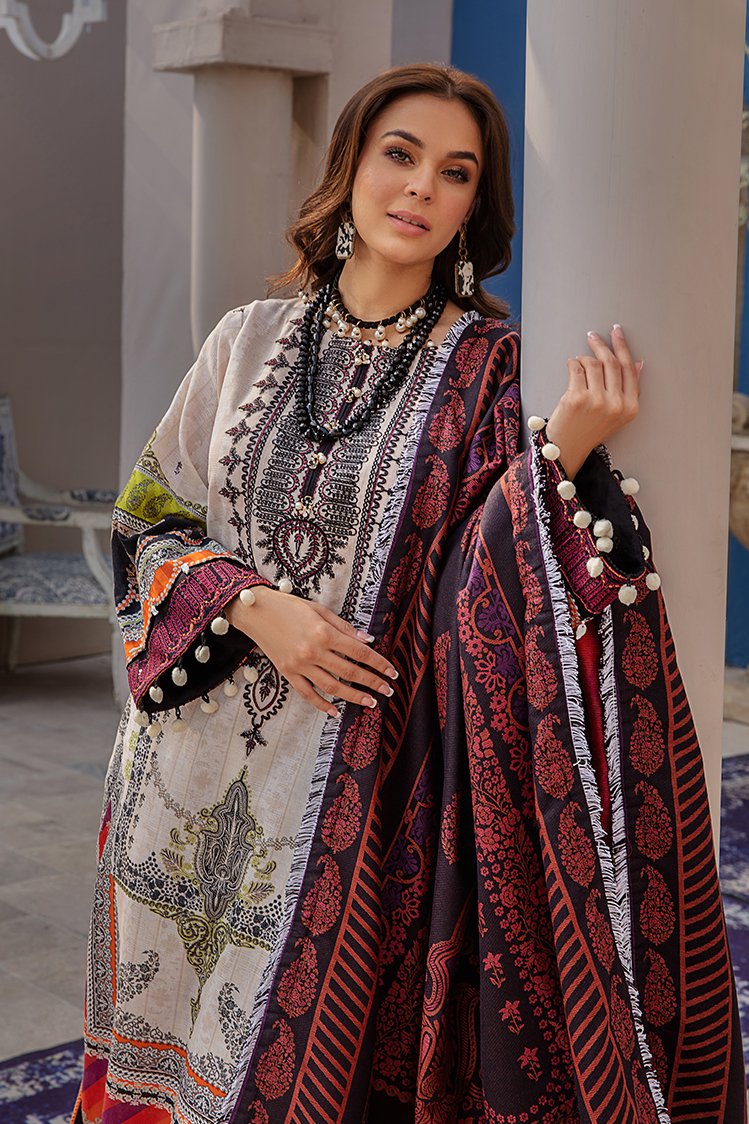 3-PC Unstitched Printed Jacquard Khaddar Suit