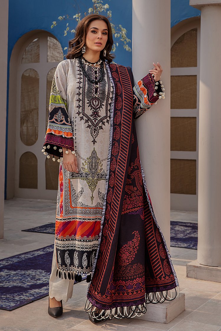 3-PC Unstitched Printed Jacquard Khaddar Suit