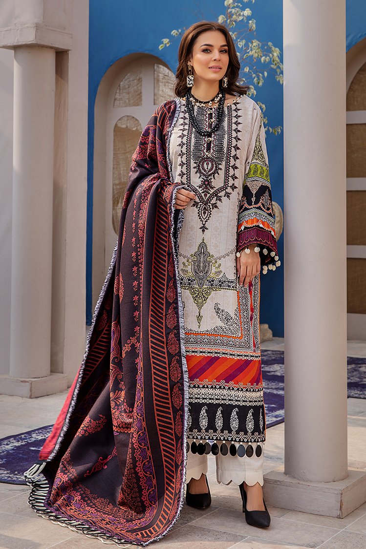 3-PC Unstitched Printed Jacquard Khaddar Suit